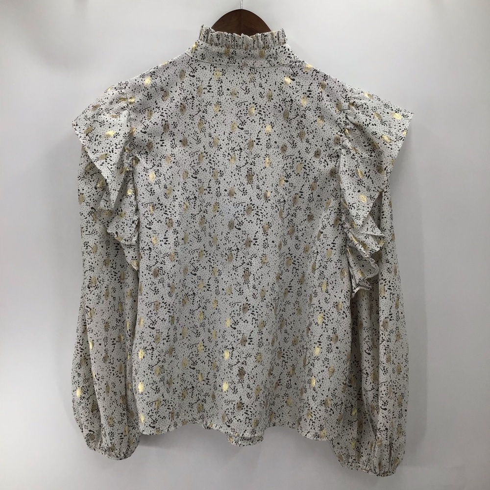 bishop + young Cream and Black Floral Print Long Sleeve Ruffle Blouse - Picture 2 of 9